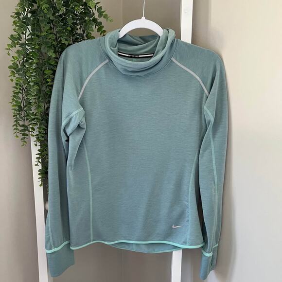Women’s Nike Long Sleeve Mock Neck Running Top Duck Egg Blue Green size small - Picture 1 of 6